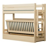 Lit Superposé avec Canapé-Lit Carlos – Bois Massif Pin + Matelas