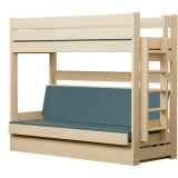 Lit Superposé avec Canapé-Lit Carlos – Bois Massif Pin + Matelas