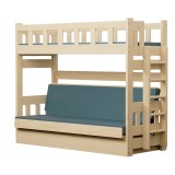 Lit Superposé avec Canapé-Lit Fabio – Bois Massif Pin + Matelas