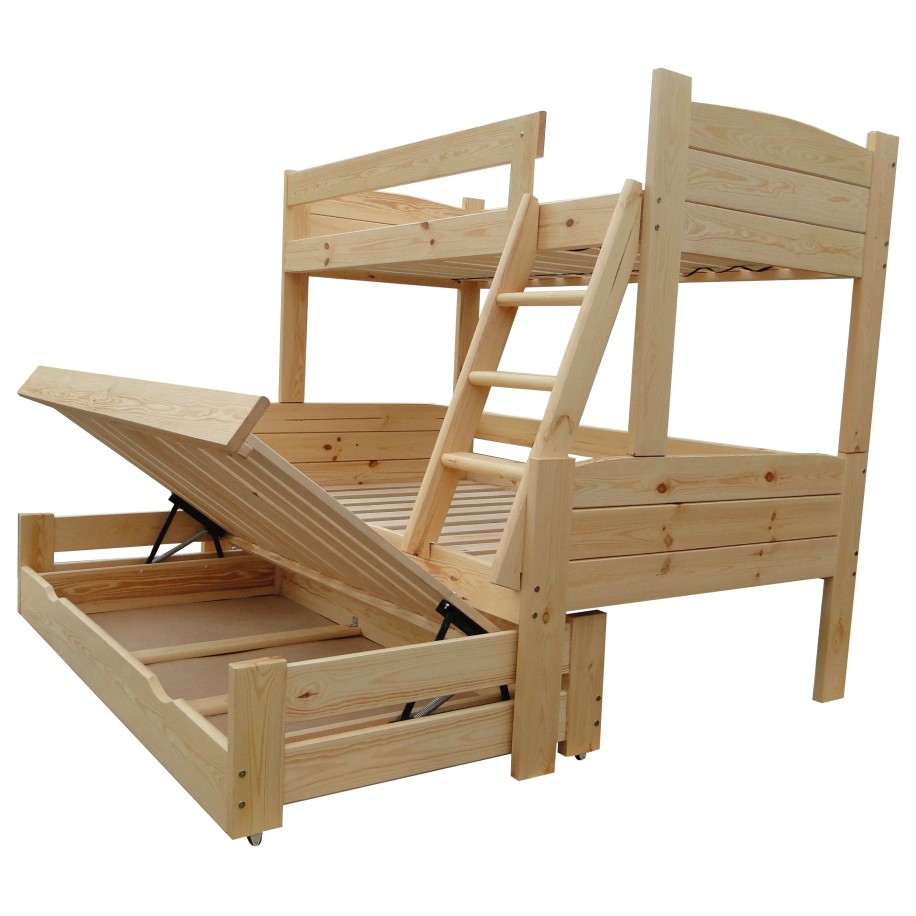 Solid pine wood roll-out bunk bed Ignacio 200x120/90 cm
