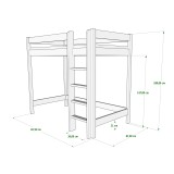 Lit mezzanine surélevé en bois de pin massif